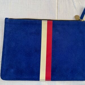 Clare V Blue Suede Clutch with stripes
